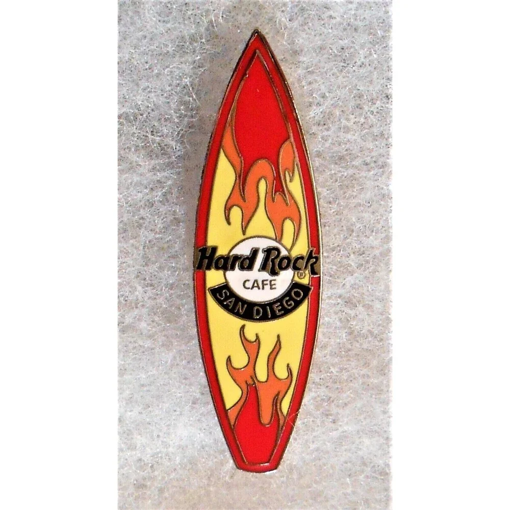 SAN DIEGO CA Hard Rock CAFE PIN Surfboard Surfs Up FLAMES Collectors Gift Guitar